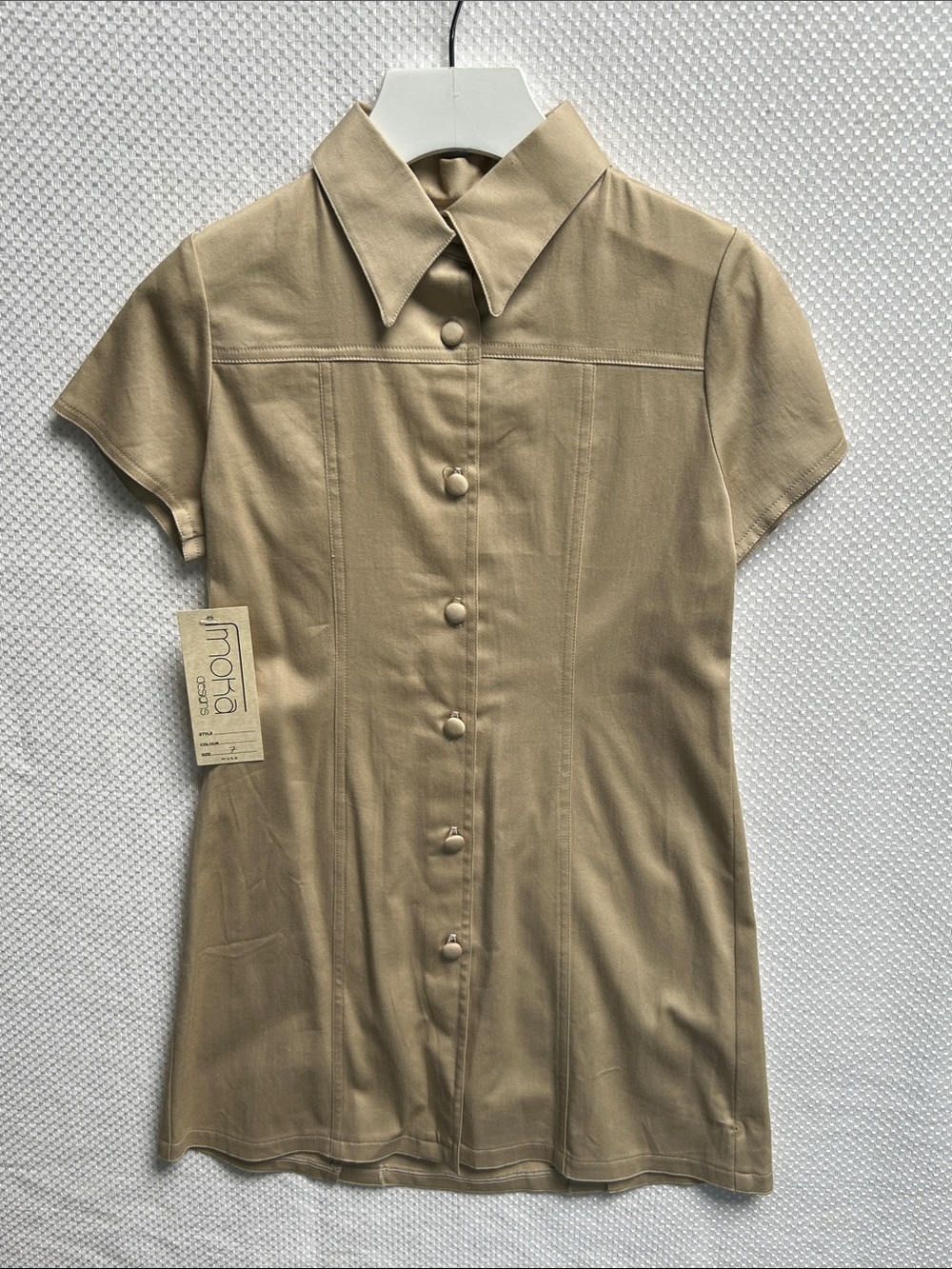 Moka by Zalia Ribau. Khaki /Tan Button-Front Short Sleeve Cotton Dress . NWT